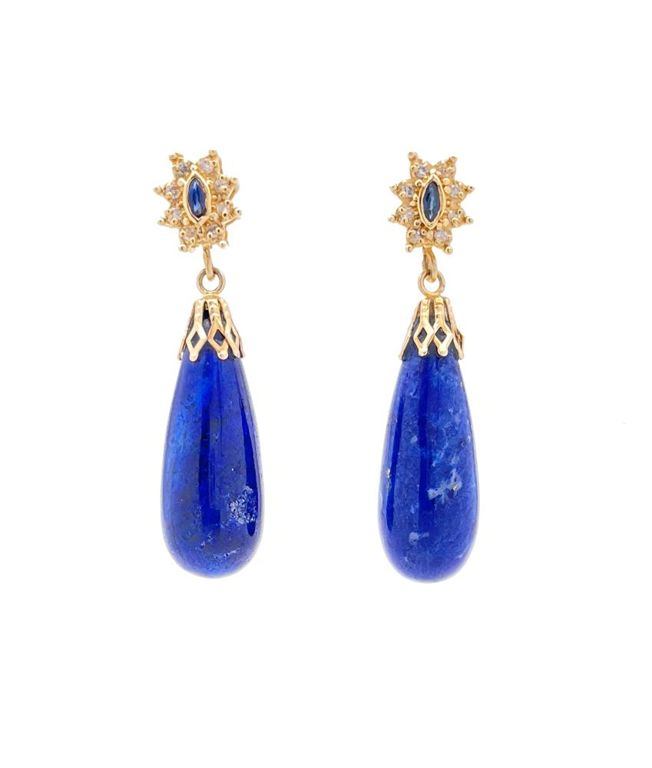 14k yellow gold dangle lapis lazuli earrings