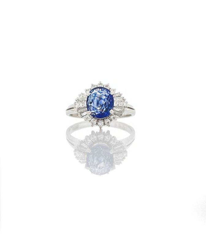 Platinum sapphire diamond ring