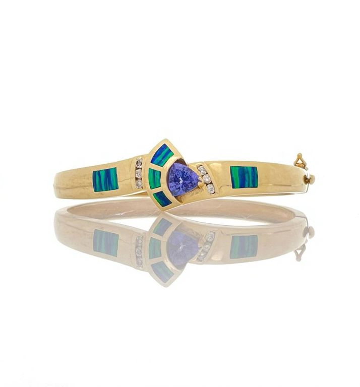 14k yellow gold hinged tanzanite bracelet