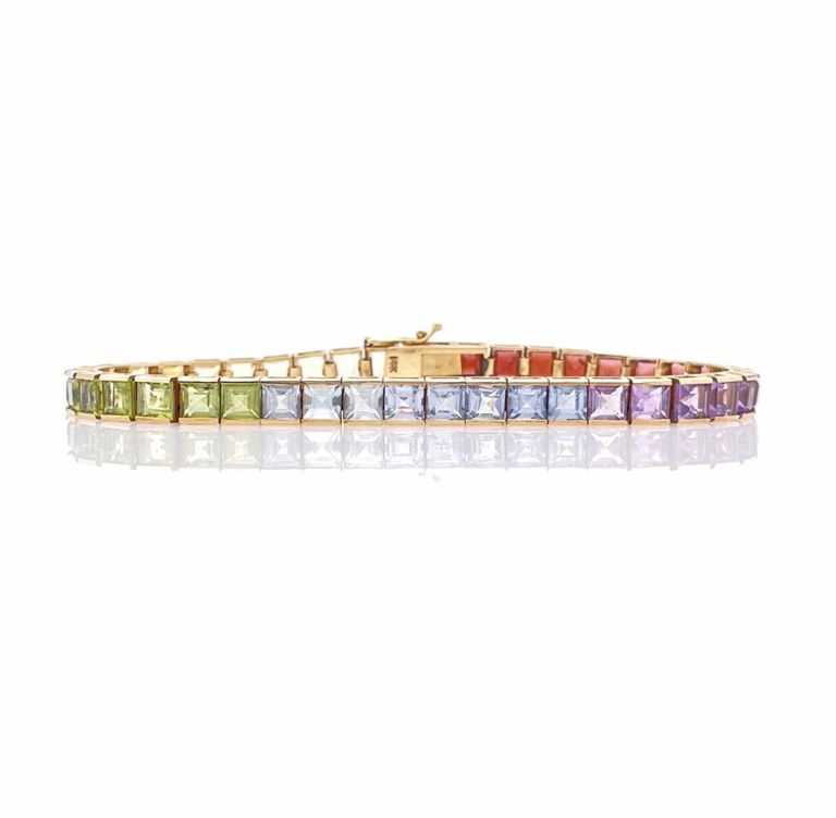 14k yellow gold multi-color gemstone tennis bracelet