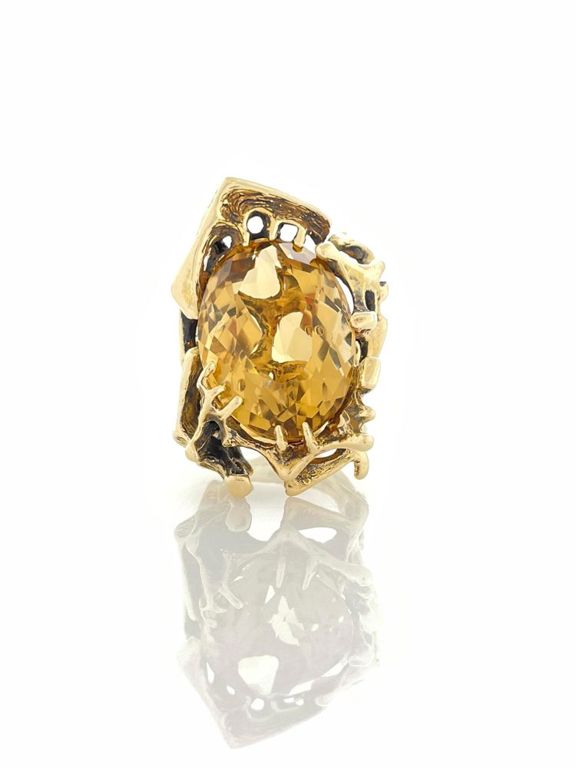 14k yellow gold citrine brutalist ring