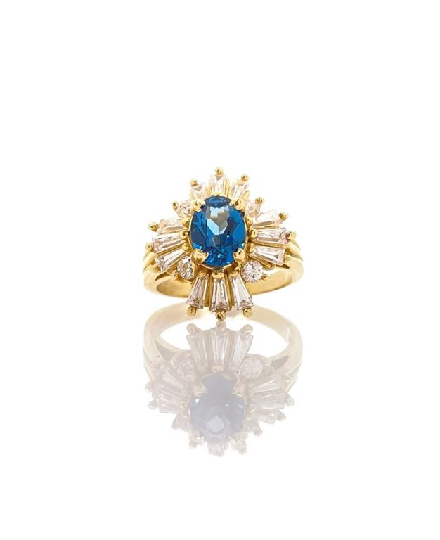 14k yellow gold blue topaz cubic zirconia ring