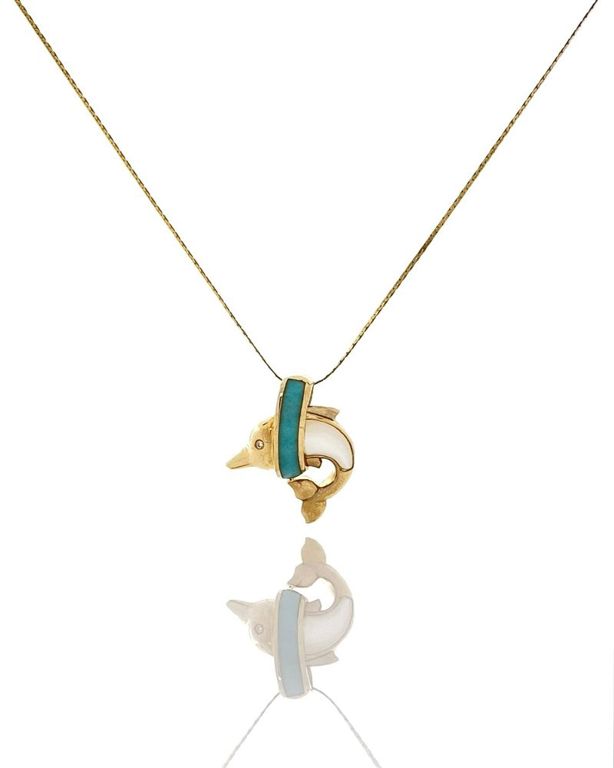 14k gold turquoise dolphin necklace