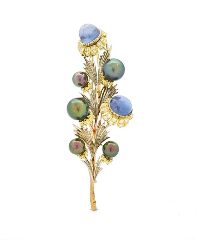 18k yellow gold sapphire brooch