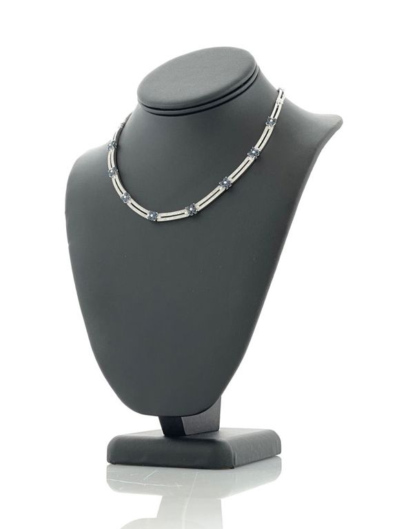 14k gold station sapphire necklace