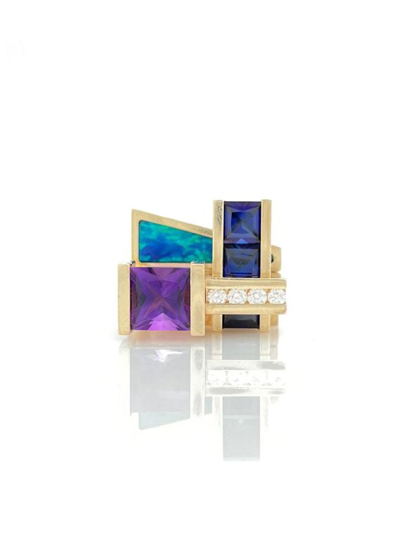 14k yellow gold diamond amethyst sapphire opal stackable rings
