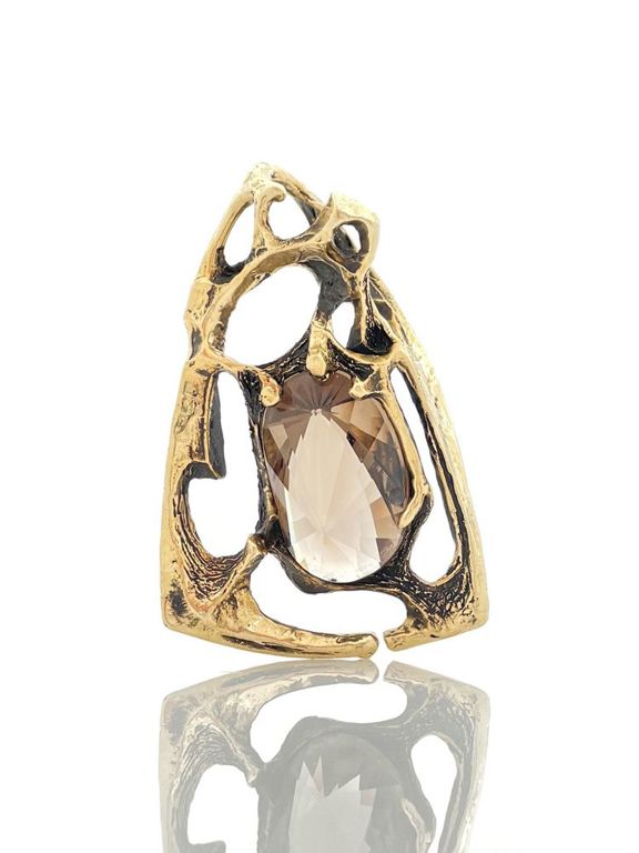 14k yellow gold smoky quartz brutalist pendant