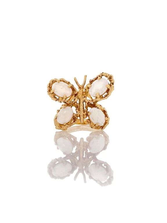 14k yellow gold white opal butterfly ring
