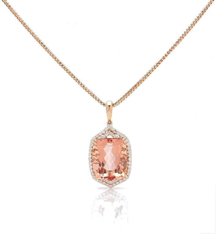 14k rose gold morganite and diamond pendant necklace
