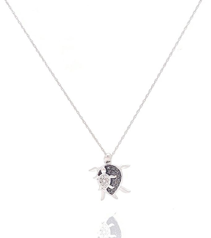 10k white gold diamond turtle pendant necklace