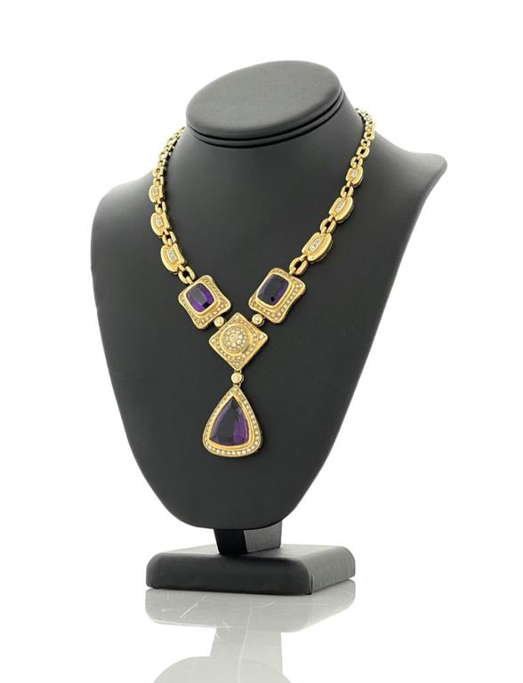 18k yellow gold amethyst and diamond necklace