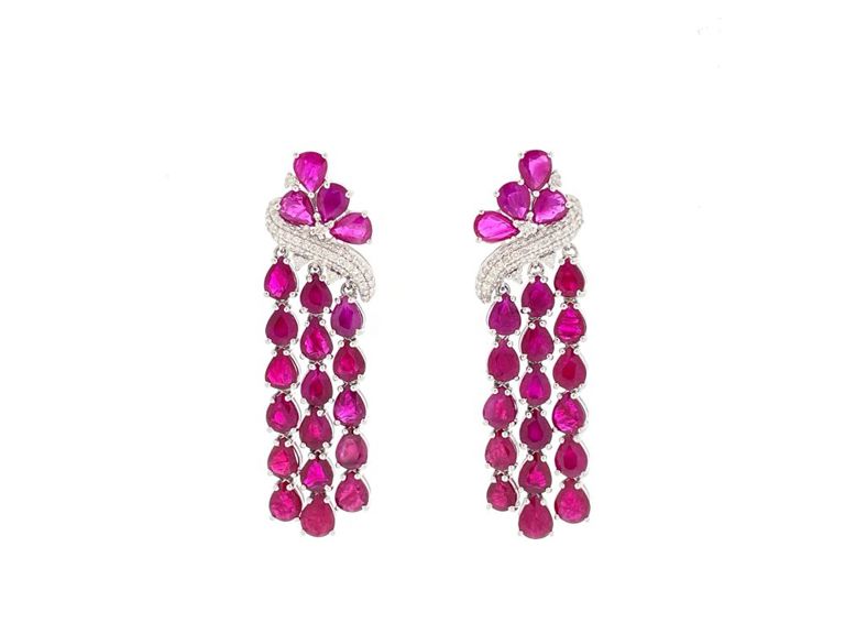 Platinum ruby and diamond earrings