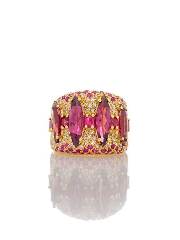 18k yellow gold diamond garnet and ruby ring
