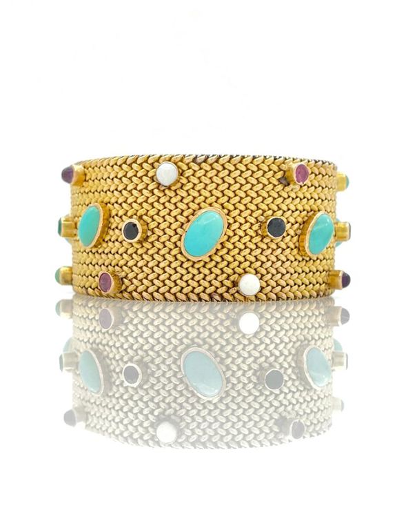 18k yellow gold mesh gemstone bracelet