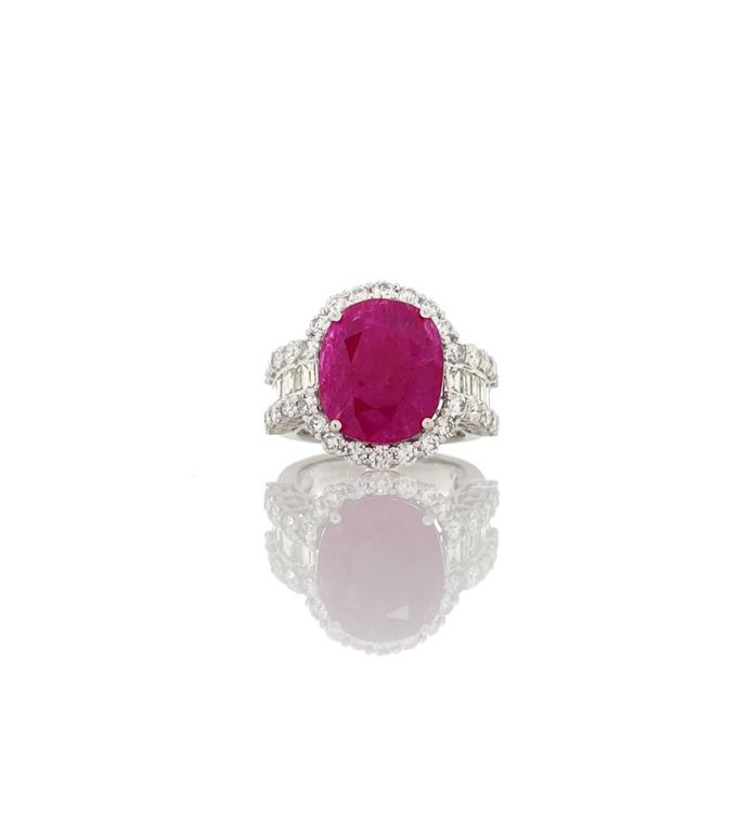 Platinum ruby and diamond ring
