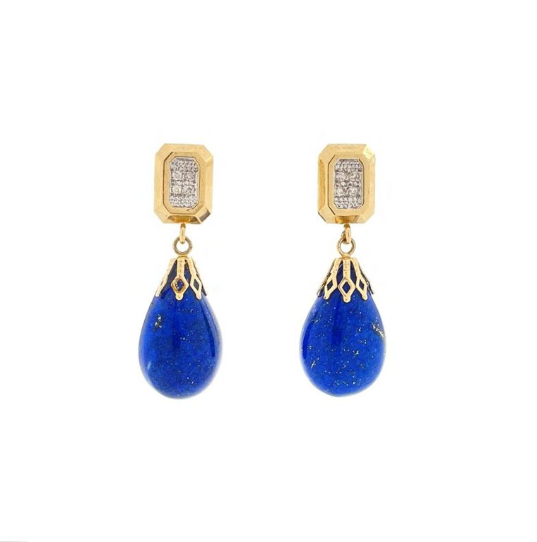 14k yellow gold dangle lapis lazuli earrings