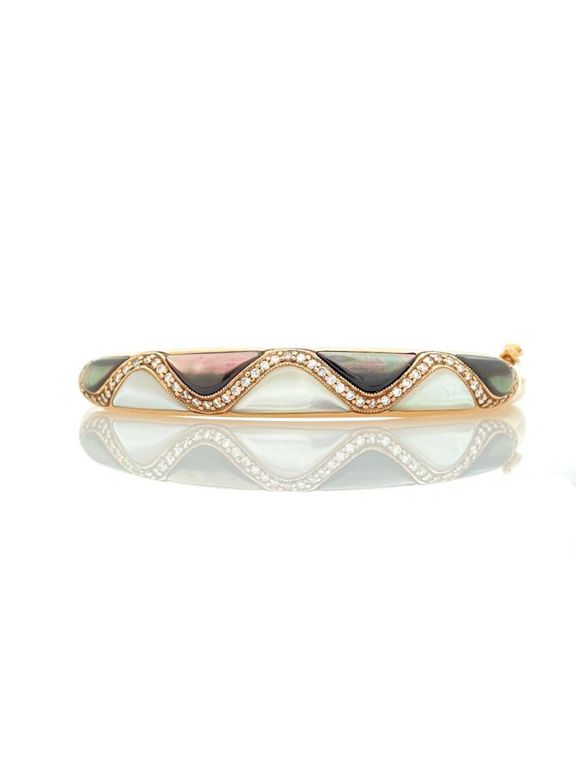 14k rose gold and mother of pearl bangle diamond bracelet