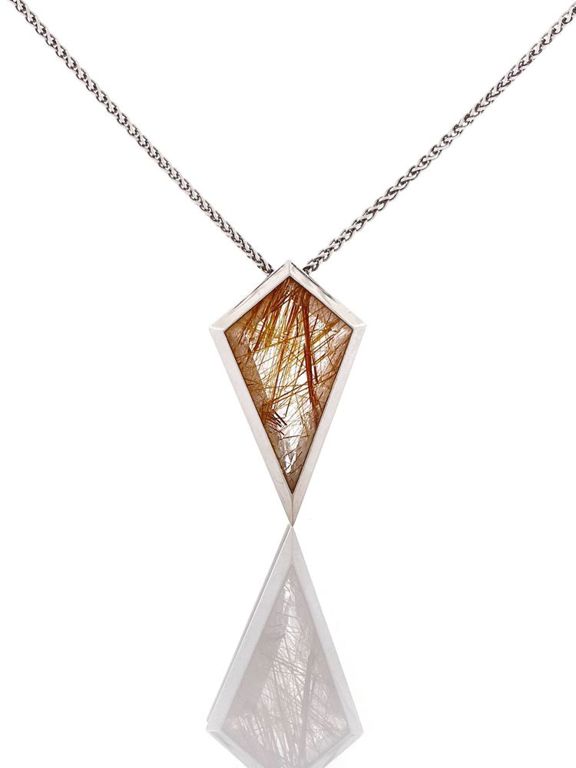 14k white gold rutilated quartz pendant necklace