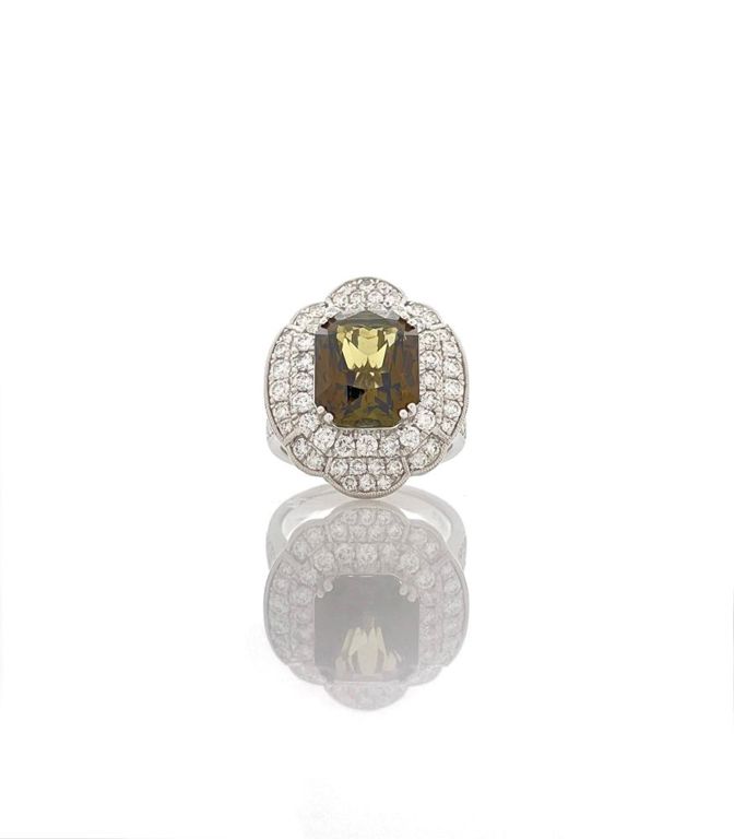Platinum alexandrite and diamond ring
