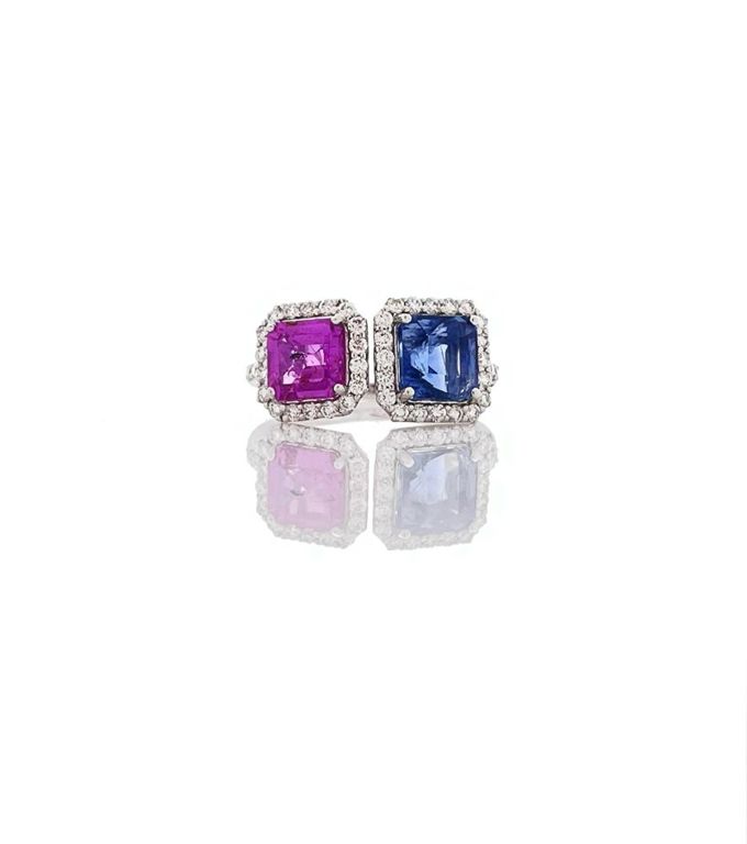 Platinum sapphire and diamond ring