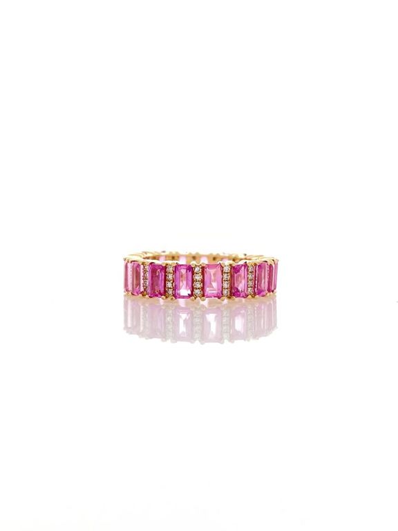 14k rose gold pink sapphire and diamond eternity ring