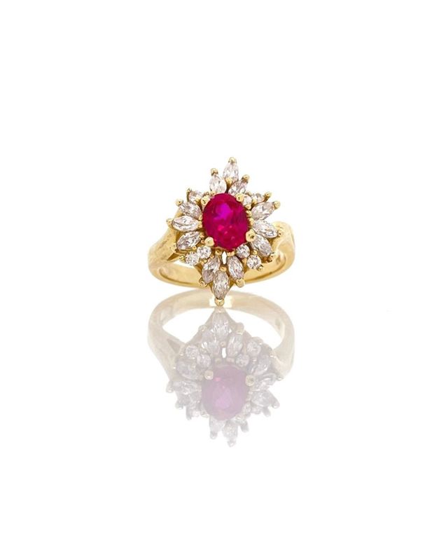 14k yellow gold pink sapphire and cubic zirconia ring