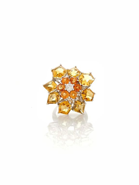 18k white gold citrine and diamond ring