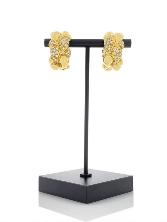 18k yellow gold diamond semi hoop earrings