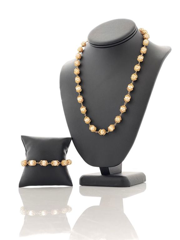 14k yellow gold pearl jewelry set