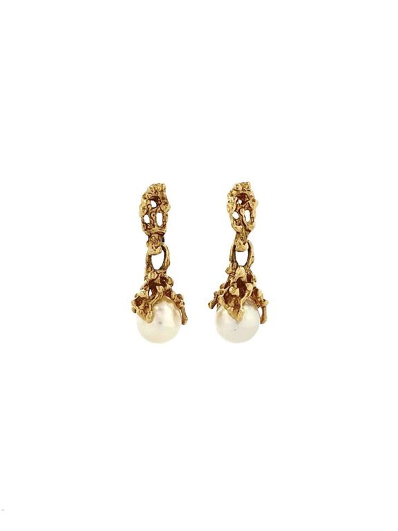 14k yellow gold pearl drop earrings