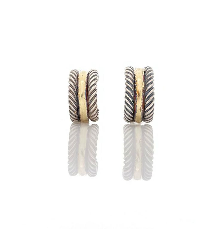 14k yellow gold and sterling silver huggie hoop earrings