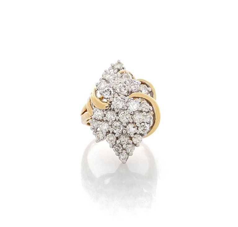 14k yellow gold cluster diamond ring
