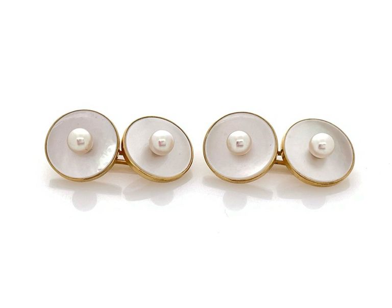 14k yellow gold and mother of pearl pearl cufflinks