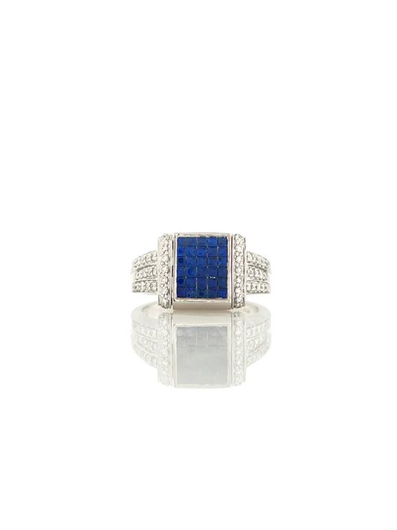14k white gold reversible diamond and blue sapphire ring