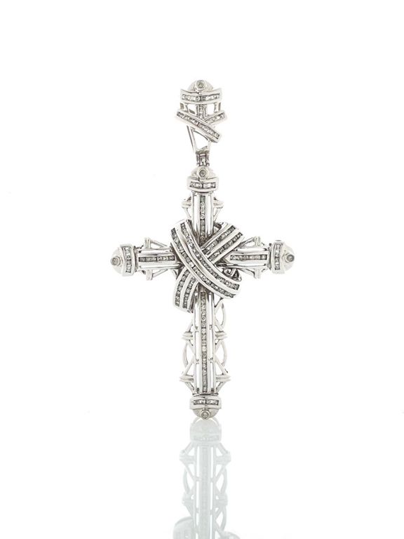 14k white gold diamond cross pendant