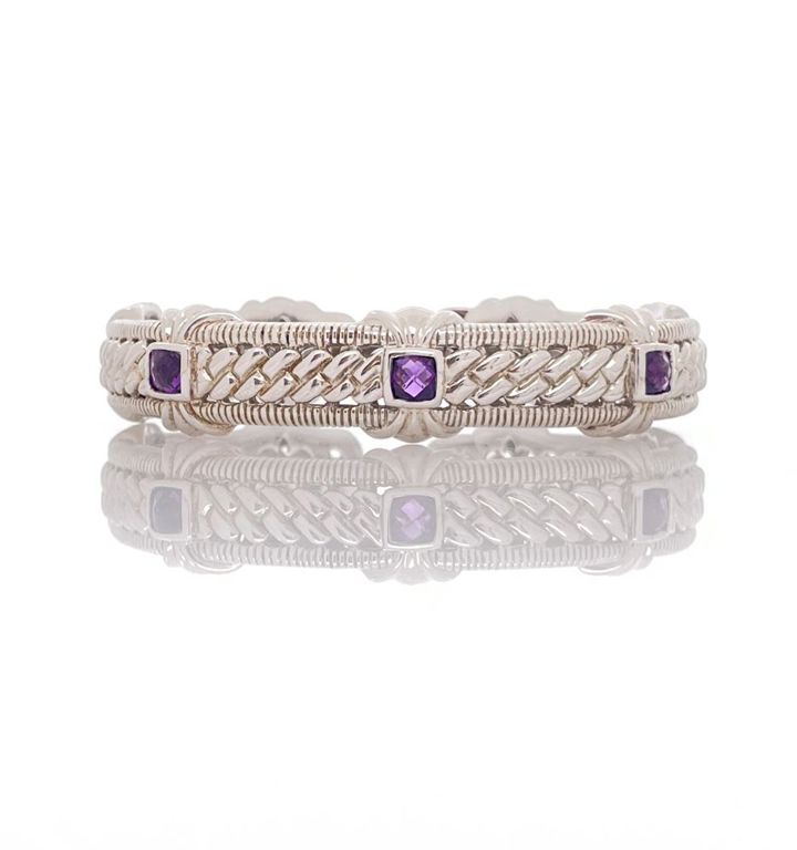 Sterling silver hinged amethyst bracelet