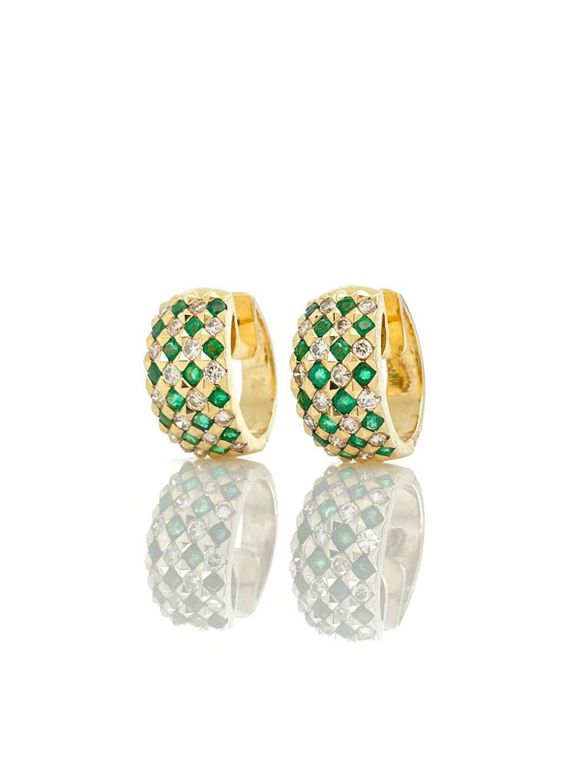 14k yellow gold emerald and diamond hoop earrings