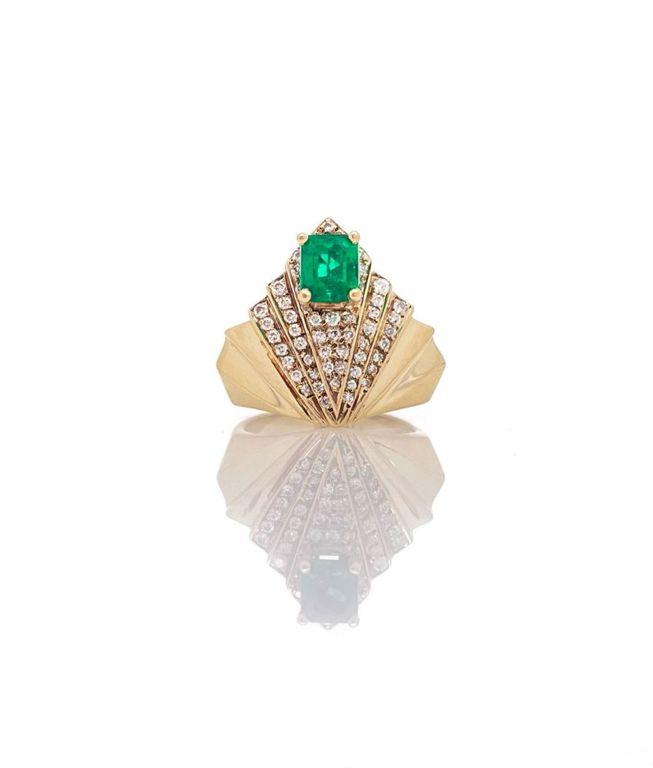 14k yellow gold emerald and diamond ring