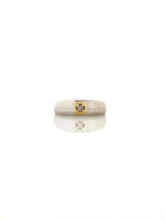 14k white and yellow gold solitaire diamond band ring