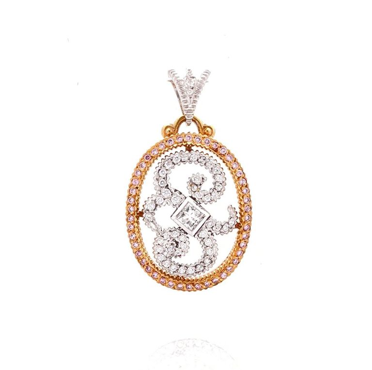 18k two tone gold diamond pendant