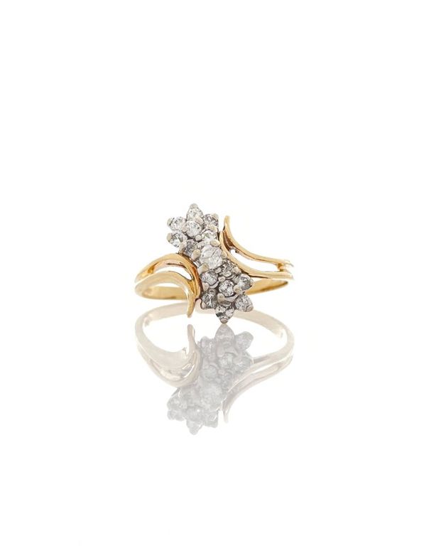 14k yellow gold diamond cluster bypass ring