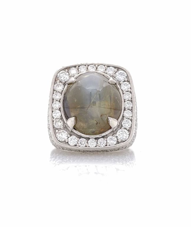 18k white gold chrysoberyl catseye and diamond ring
