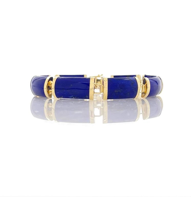 14k yellow gold lapis lazuli link bracelet