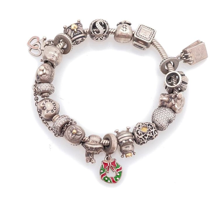 Pandora sterling silver 18 charm bracelet