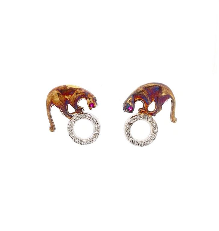 14k two-tone gold diamond earrings