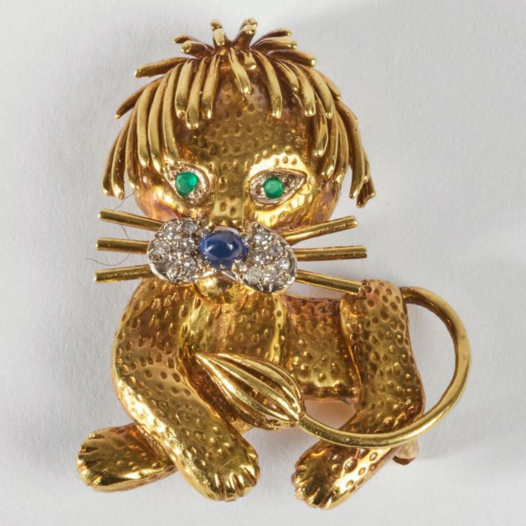 18k gold and enamel diamond brooch