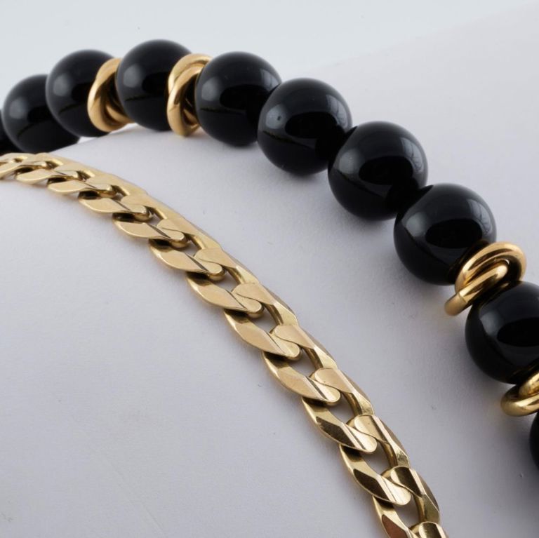 18k gold chain onyx bracelet