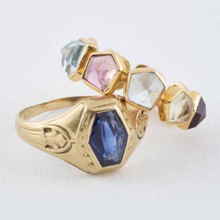 Multi gem and sapphire 14k gold rings