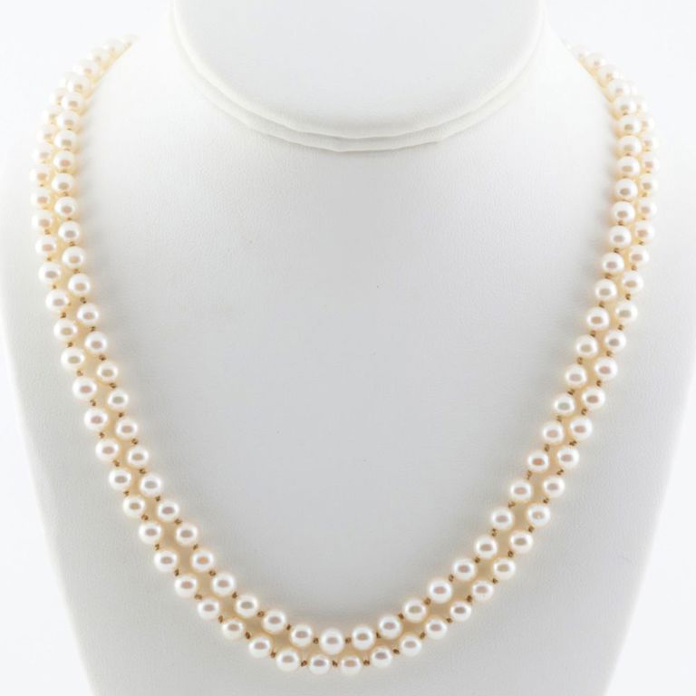 Gold double strand pearl necklace