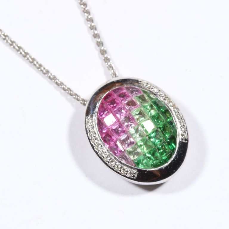 18k white gold tourmaline pendant on 14k white gold chain